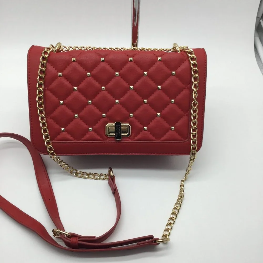 Badgley Mischka Red Quilted Flap Faux Leather Purse